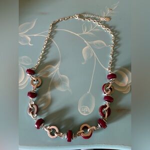 RED/SILVERTONE Fashion Necklace